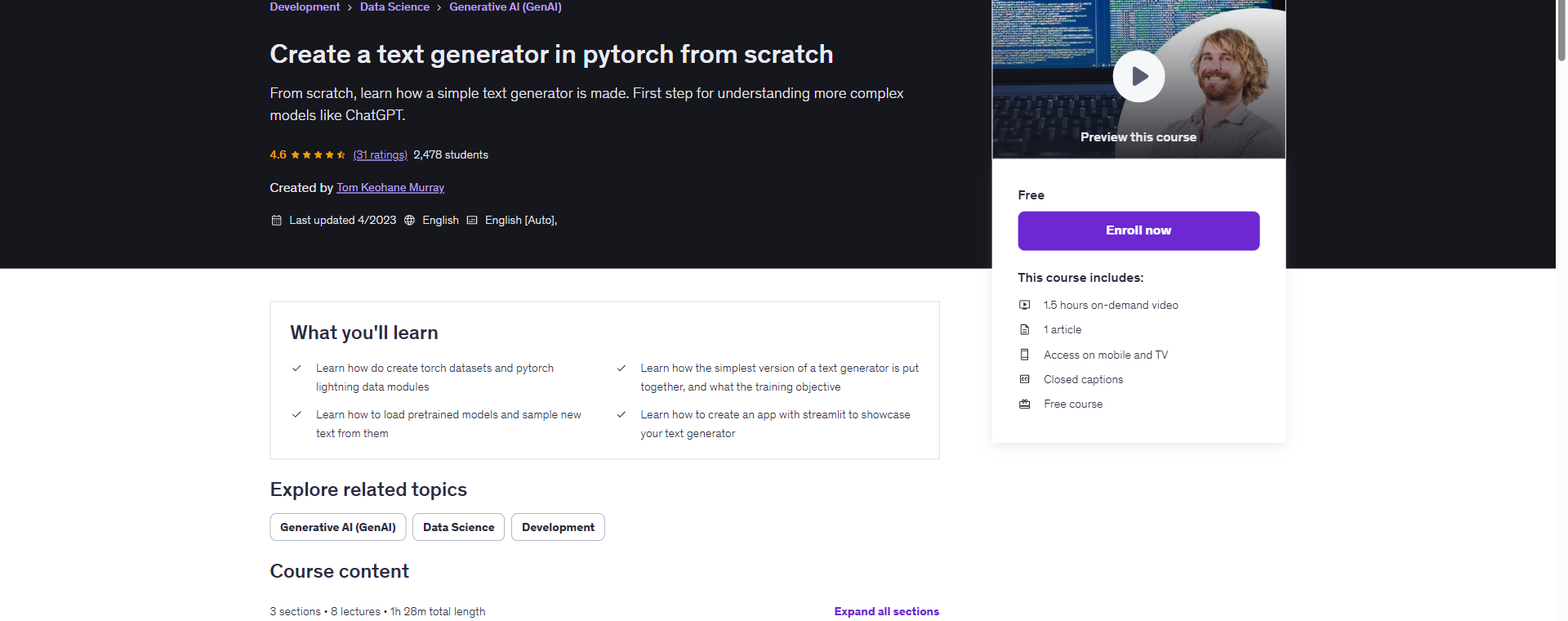 Create a text generator in pytorch from scratch