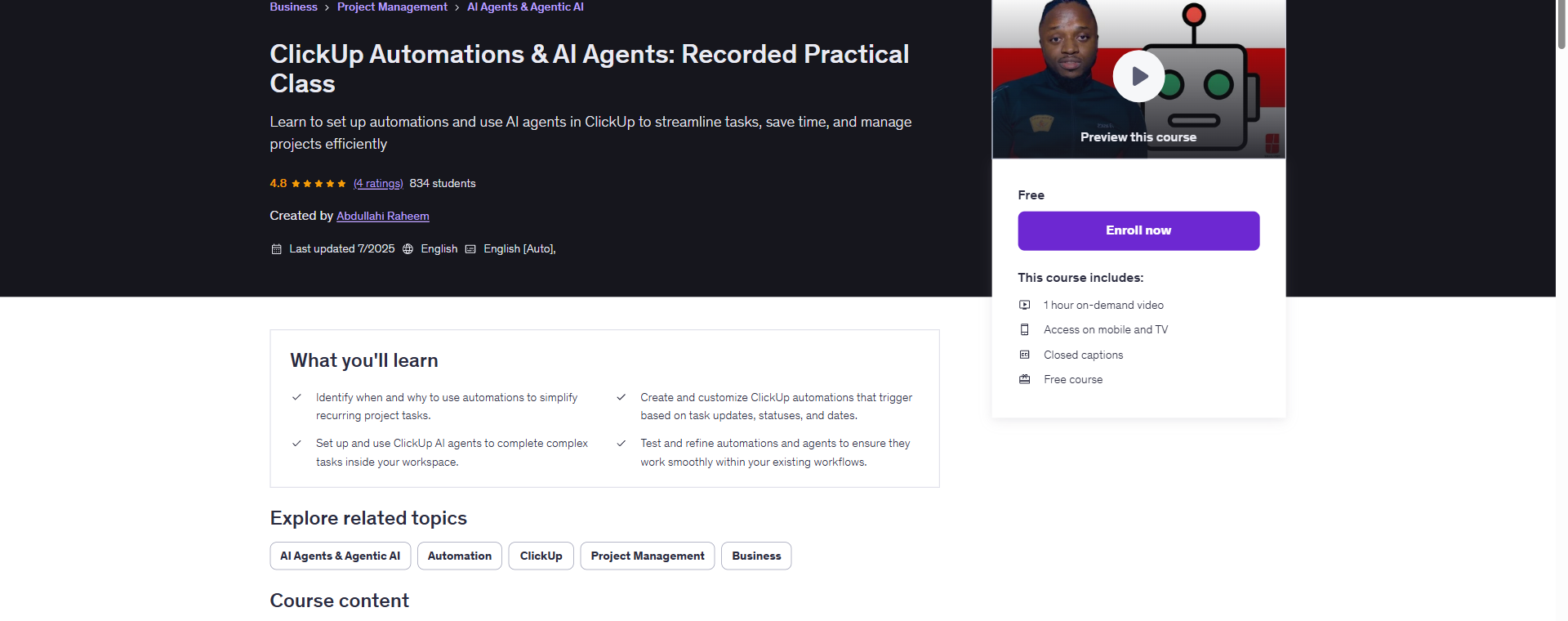 ClickUp Automations & AI Agents: Recorded Practical Class