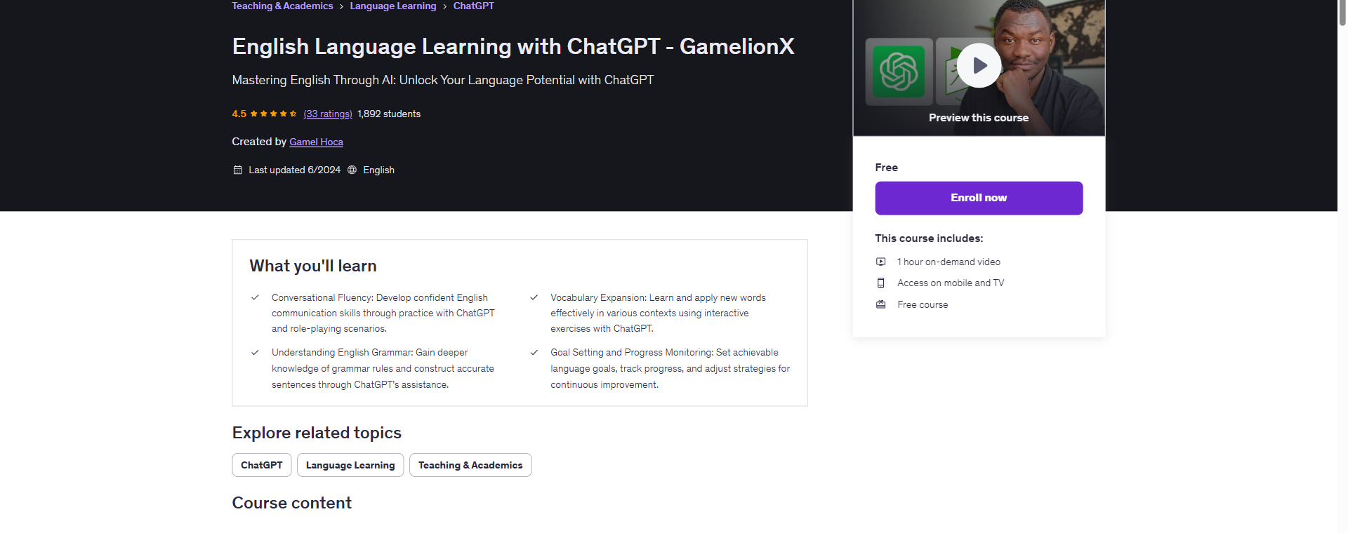 English Language Learning with ChatGPT