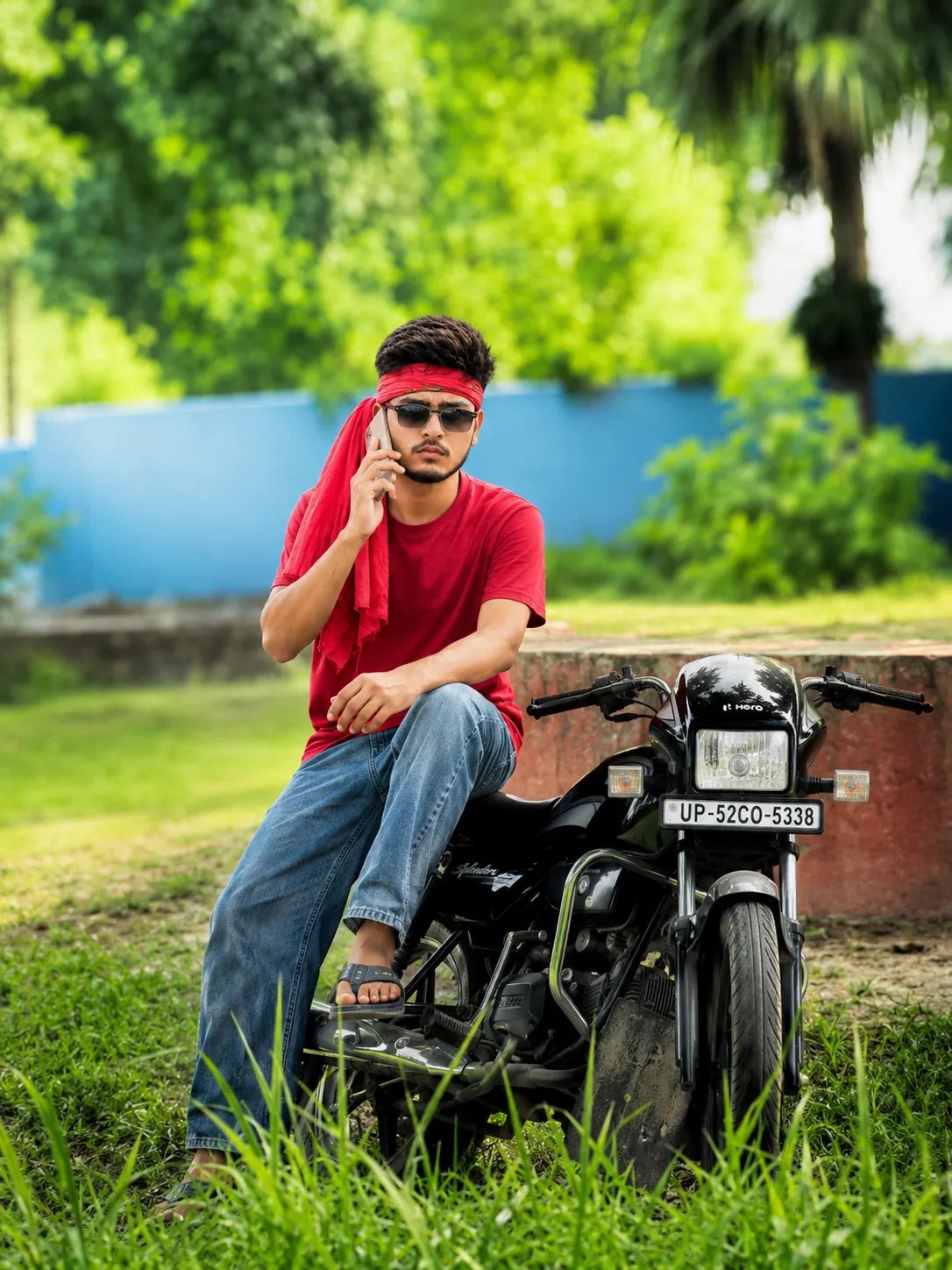 Indian boy on motorcycle