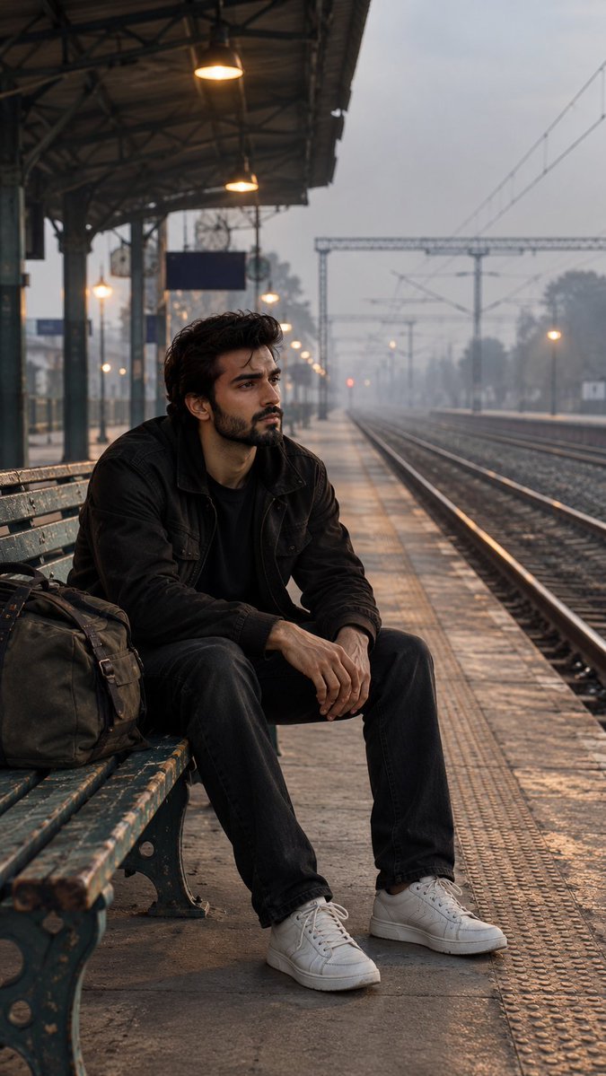 Young man at railway station preview