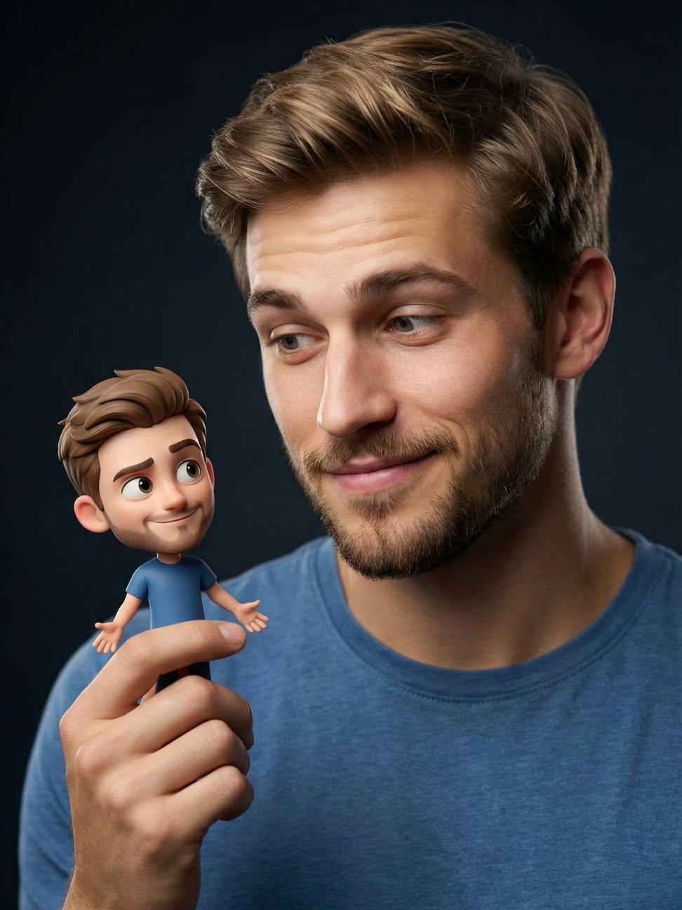 Man Holding Miniature Self Portrait preview