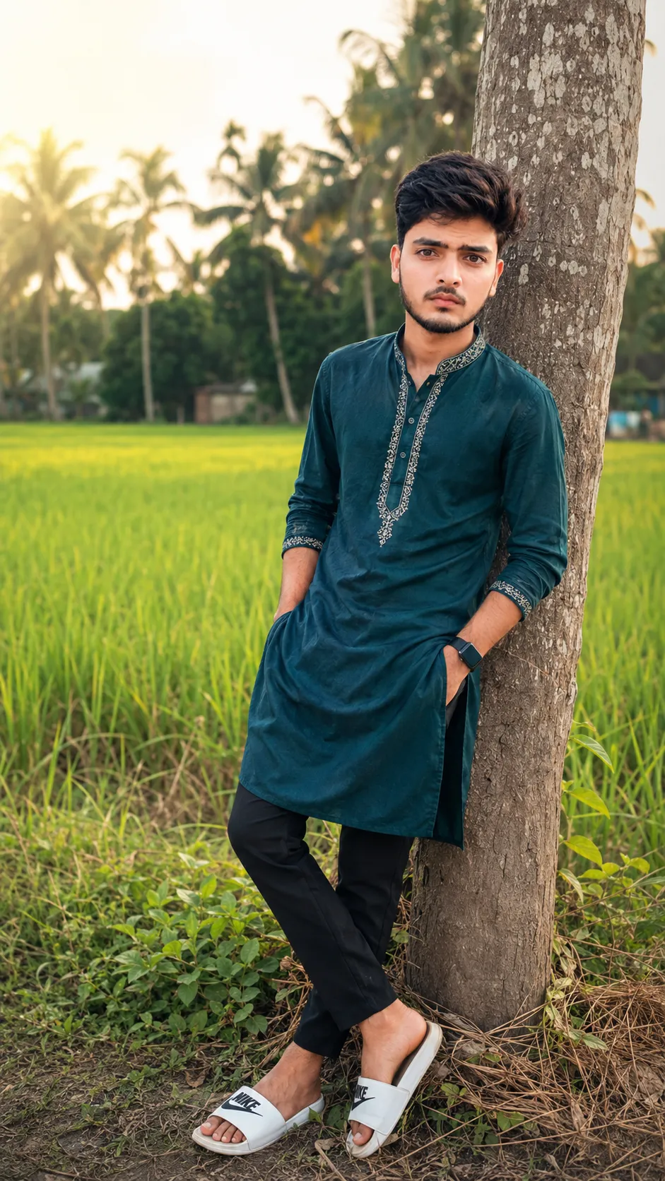 Boy in paddy field portrait preview