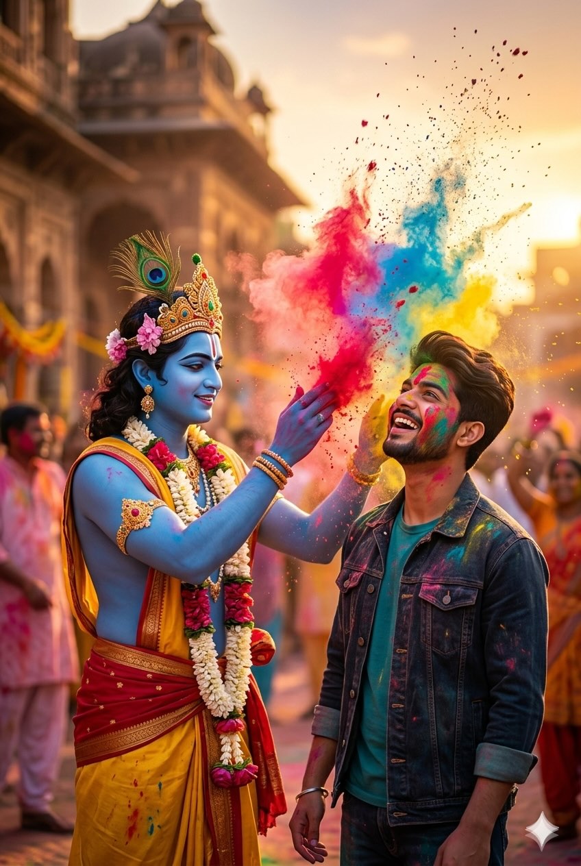 Krishna and Man Playing Holi preview