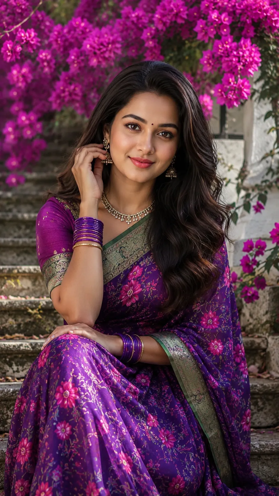Woman in floral saree preview