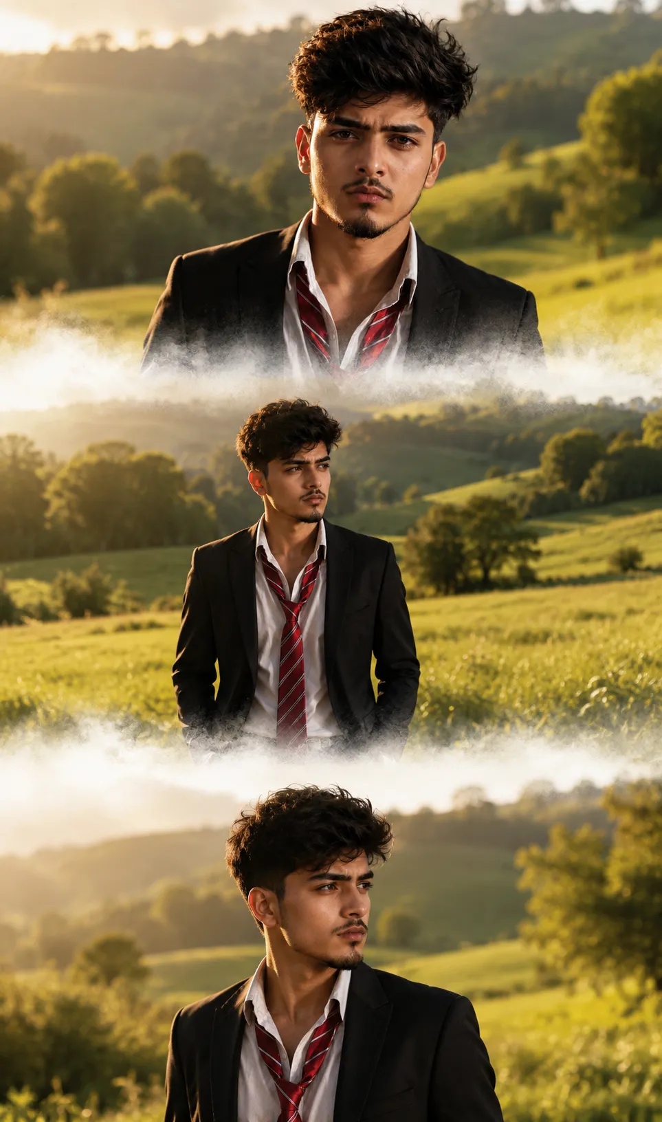 Young man in countryside collage preview